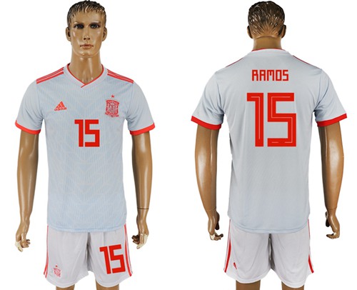Spain #15 Ramos Away Soccer Country Jersey